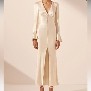 Shona Joy La lune frill cuff bias maxi dress - cream size 4